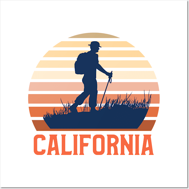 California Sunset, Orange and Blue Sun, Gift for sunset lovers T-shirt, Camping, Camper with a Stick Wall Art by AbsurdStore